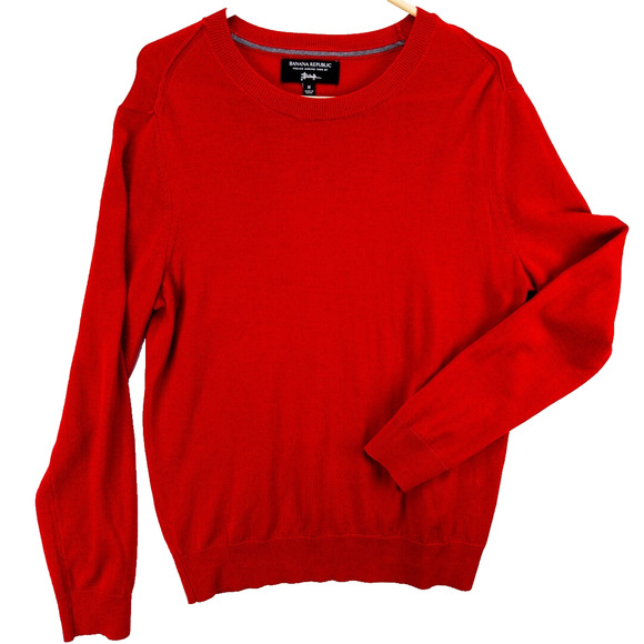Banana Republic Merino Wool Sweater Men's Medium Bright Red Baruffa Crewneck - Picture 1 of 8